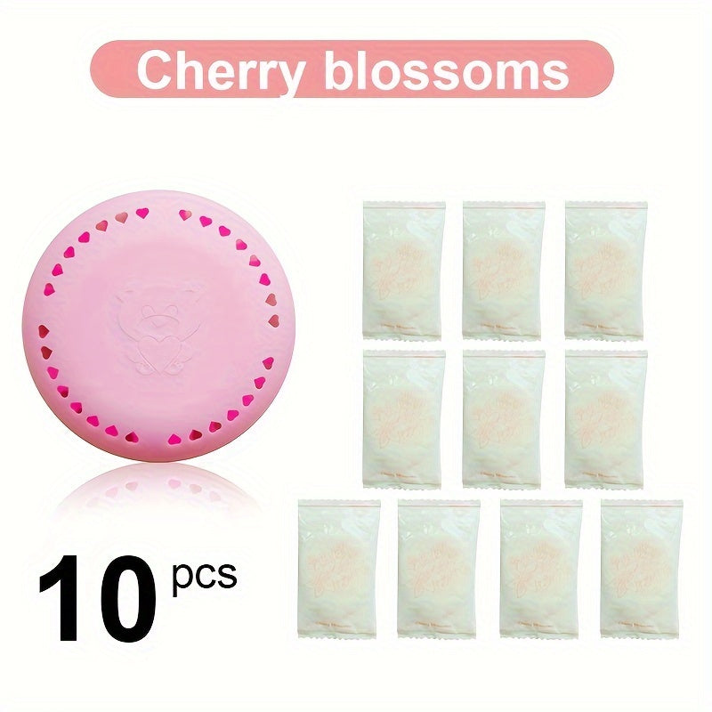 10pcs Long-Lasting Aromatherapy Air Fresheners with Extra Shell - Fragrant Solid Deodorizer Tablets for Home, Car, Bathroom, Bedroom, Wardrobe, and Toilet Odor Removal, Cherry blossoms, roses,Lavender Balm Compressed Incense