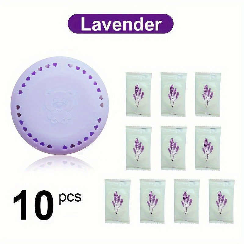 10pcs Long-Lasting Aromatherapy Air Fresheners with Extra Shell - Fragrant Solid Deodorizer Tablets for Home, Car, Bathroom, Bedroom, Wardrobe, and Toilet Odor Removal, Cherry blossoms, roses,Lavender Balm Compressed Incense