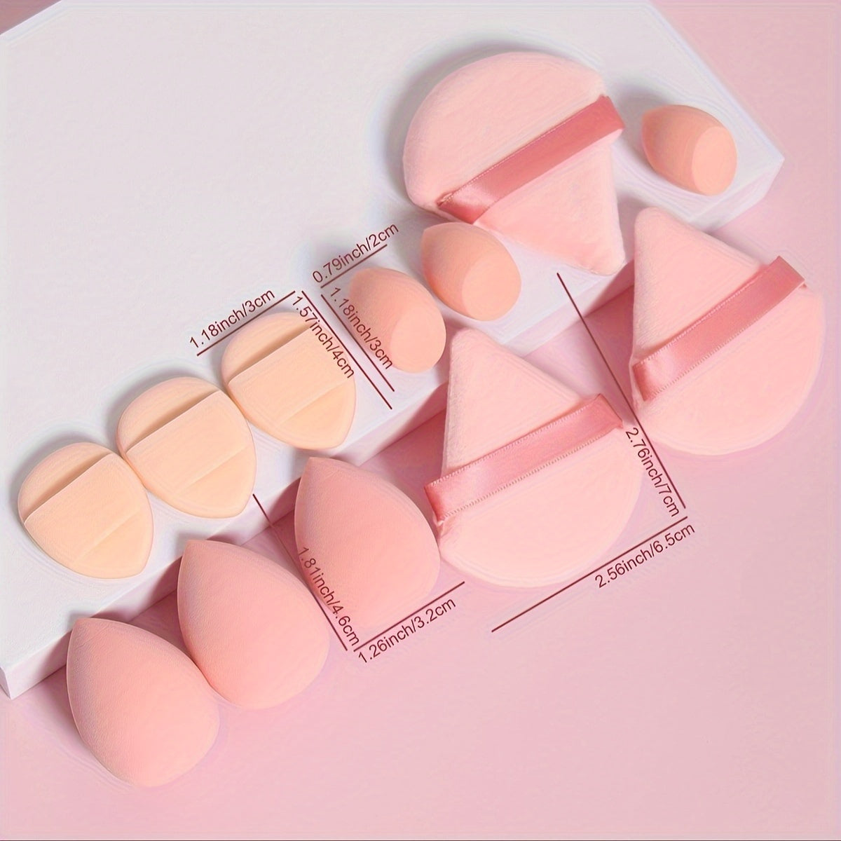 12-Piece All-Purpose Makeup Sponge Puff Set, Includes 3 Powder Puffs, 3 Mini Air Cushion Puffs, 3 Beauty Blenders & 3 Mini Beauty Blenders, Ideal For All Skin Types