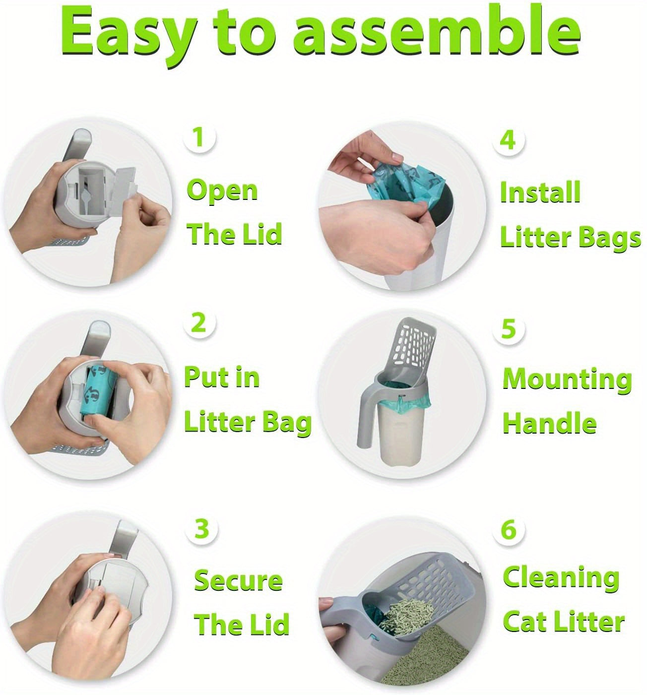 120pcs Large Capacity Disposable Pet Poop Bags with Integrated Cat Litter Shovel and 1 Roll Poop Bag - Easy Scoop, Convenient Bag Holder, and Sanitary Cleaning for Cats