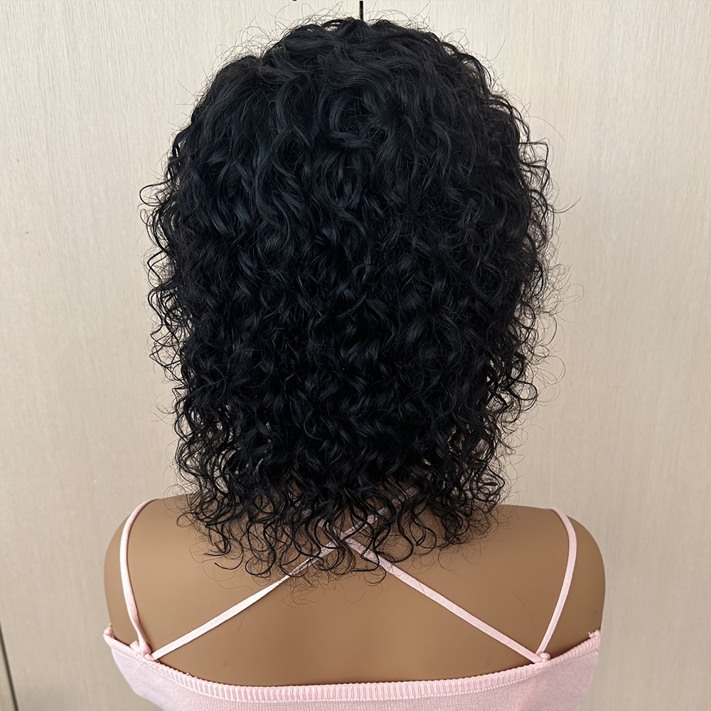 100% Brazilian Water Wave Human Hair Wigs, Short Curly Pixie Cut, Full Machine Made, No Lace, Unisex, Rose Cap, 150% Density, Curly Wave Style, for All Ethnicities