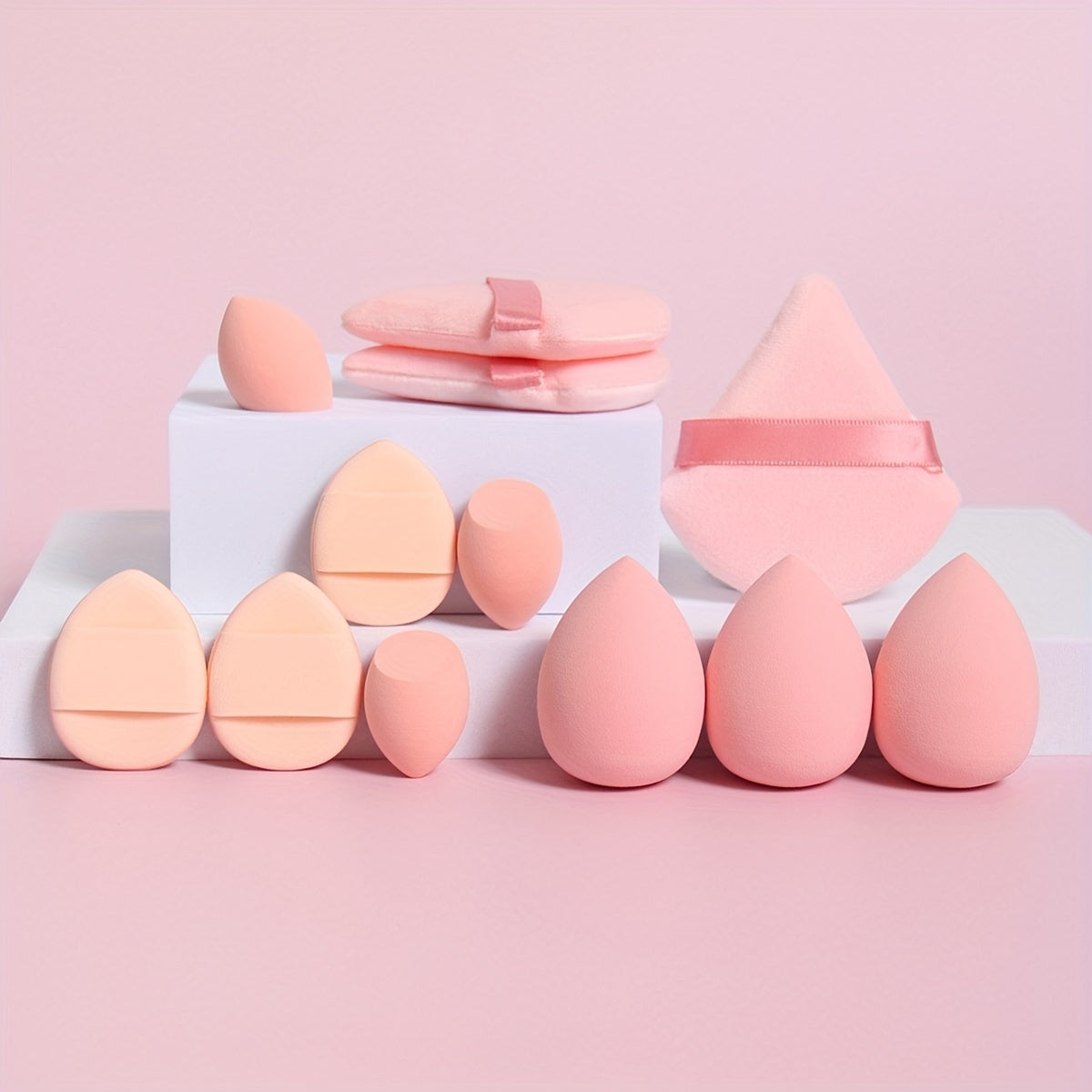 12-Piece All-Purpose Makeup Sponge Puff Set, Includes 3 Powder Puffs, 3 Mini Air Cushion Puffs, 3 Beauty Blenders & 3 Mini Beauty Blenders, Ideal For All Skin Types