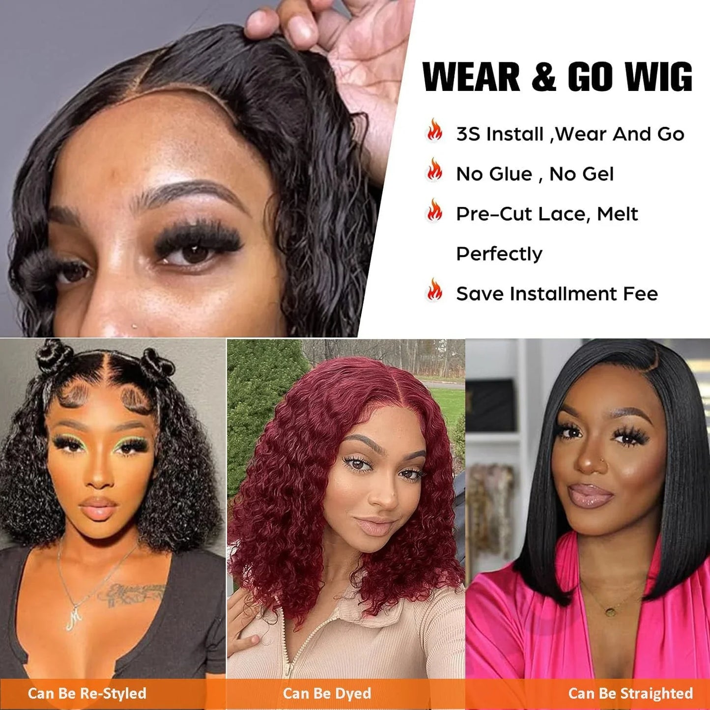 12 Inch Curly Bob Wigs Human Hair Deep Wave 4x4 HD Lace Front Wig Pre Plucked Lace Closure Curly Glueless Wig