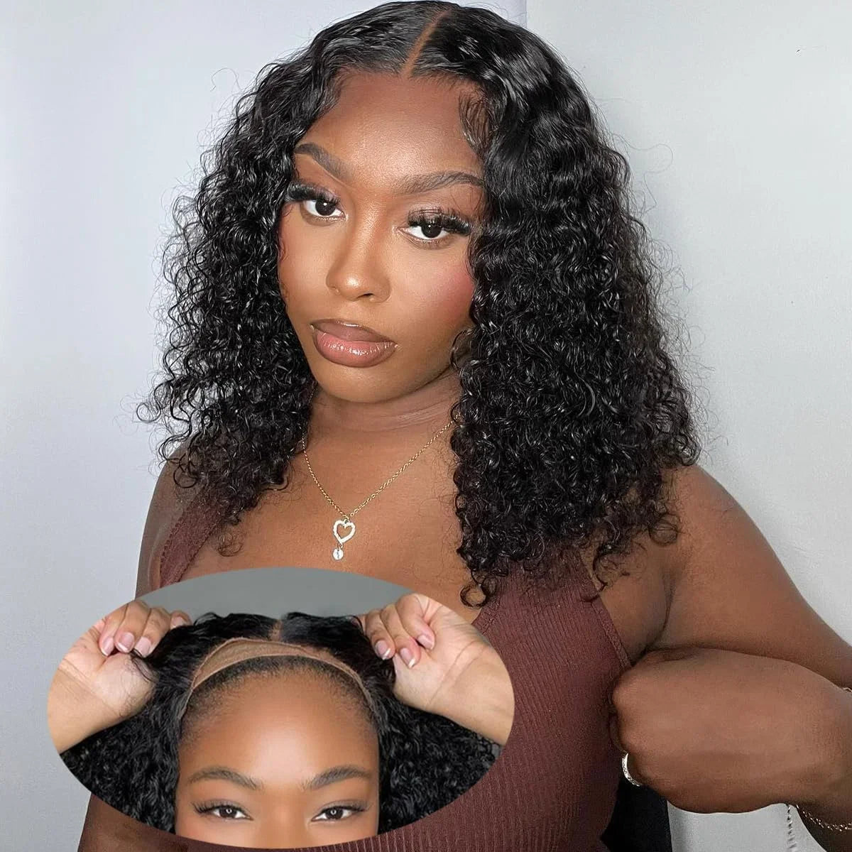 12 Inch Curly Bob Wigs Human Hair Deep Wave 4x4 HD Lace Front Wig Pre Plucked Lace Closure Curly Glueless Wig
