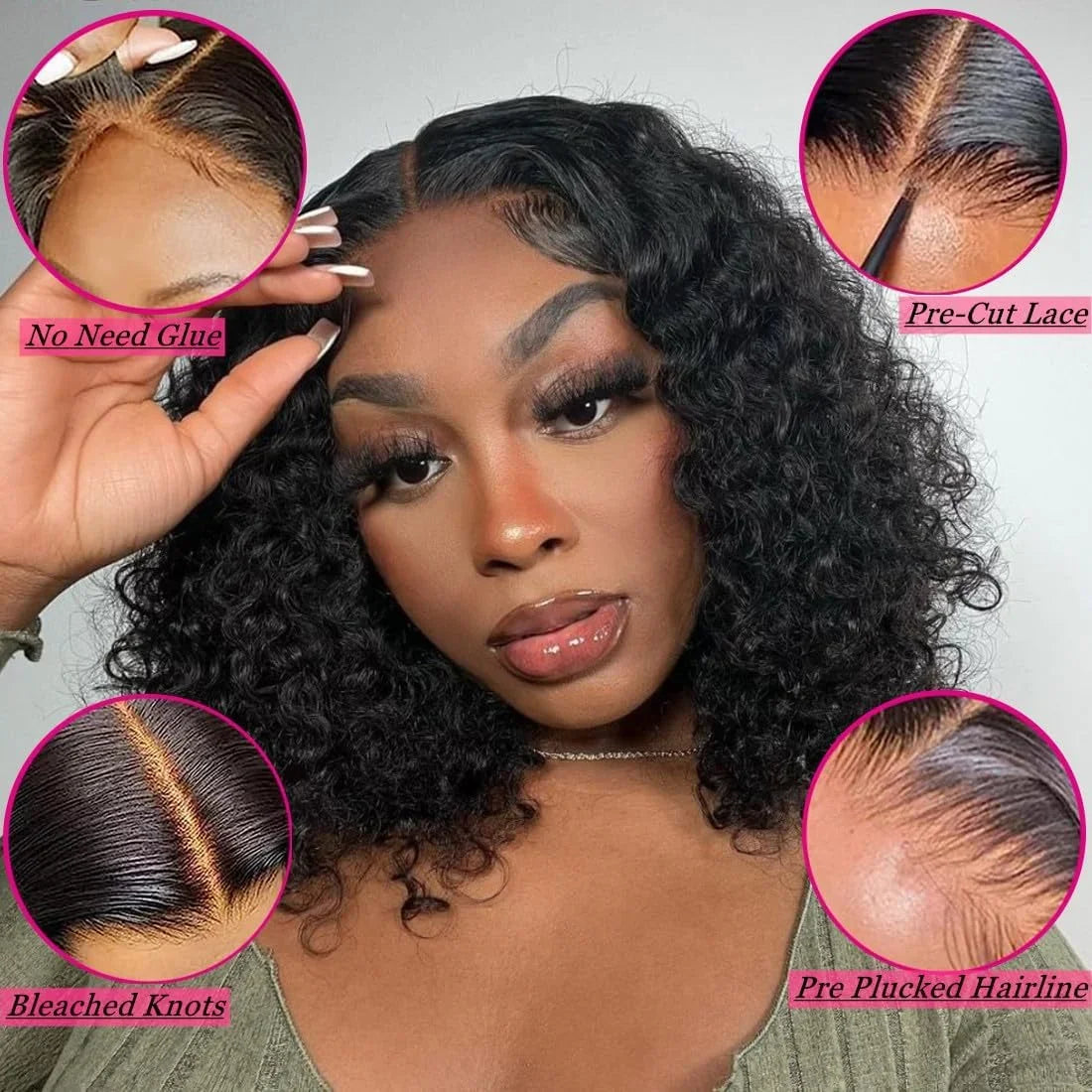 12 Inch Curly Bob Wigs Human Hair Deep Wave 4x4 HD Lace Front Wig Pre Plucked Lace Closure Curly Glueless Wig