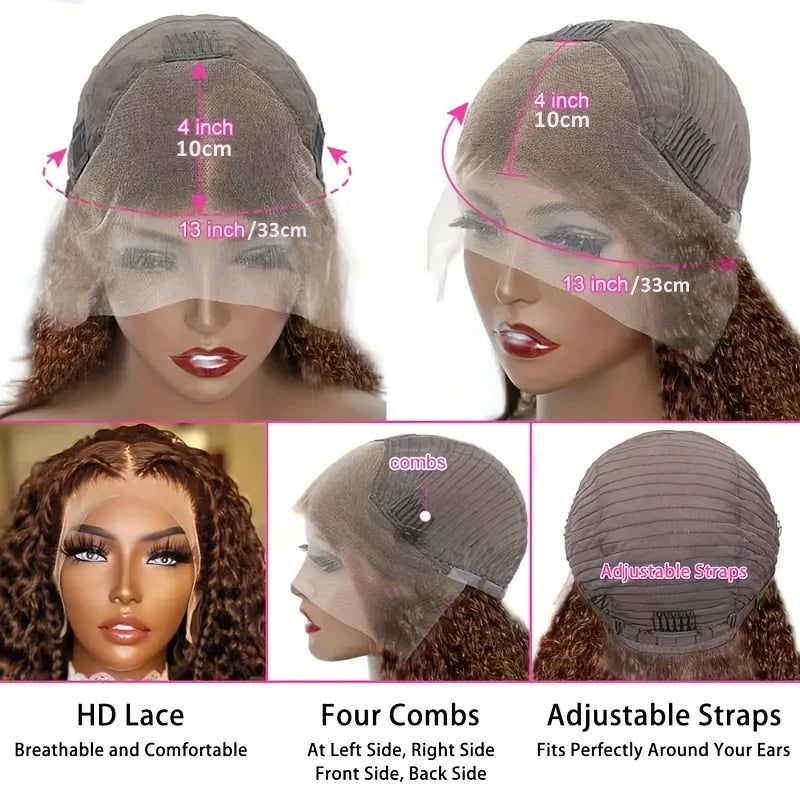 Deep Wave Short Bob Wig Chocolate Brown 13x4 Lace Front Wig Brazilian Human Hair Curly Short Bob Wig #4 Color Wigs 200% Density