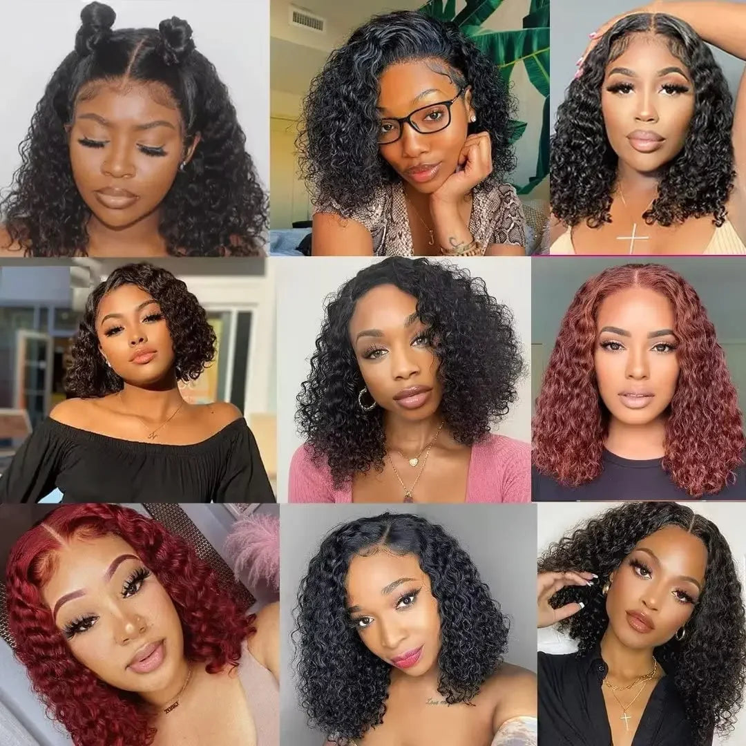 12 Inch Curly Bob Wigs Human Hair Deep Wave 4x4 HD Lace Front Wig Pre Plucked Lace Closure Curly Glueless Wig