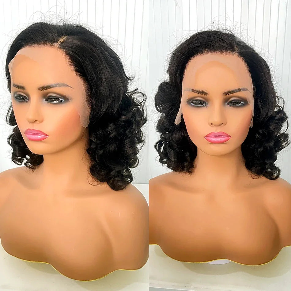 13X4 Lace Frontal Wigs 100% Raw Indian Human Hair Super Double Drawn Curly Wigs 250 Density Glueless Ombre Bouncy Curly Loose W