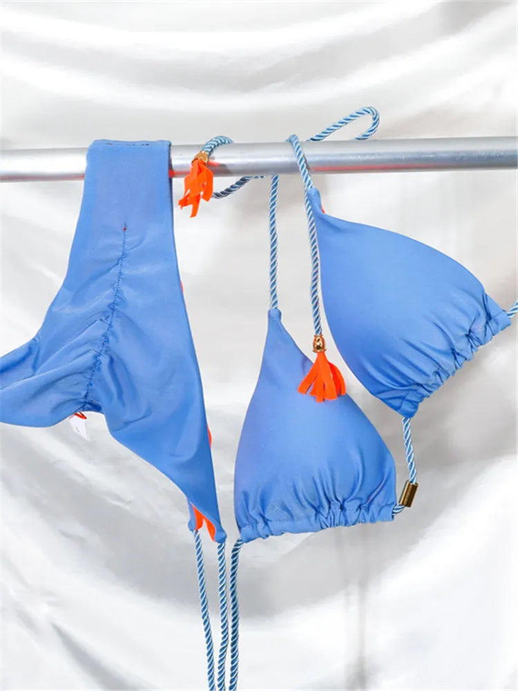 ZRTAK Pink Bikinis Triangle Biquinis Feminino Swimsuit String Bikini Sets Push Up Bikinis Women Bathing Suit Solid Swimwear