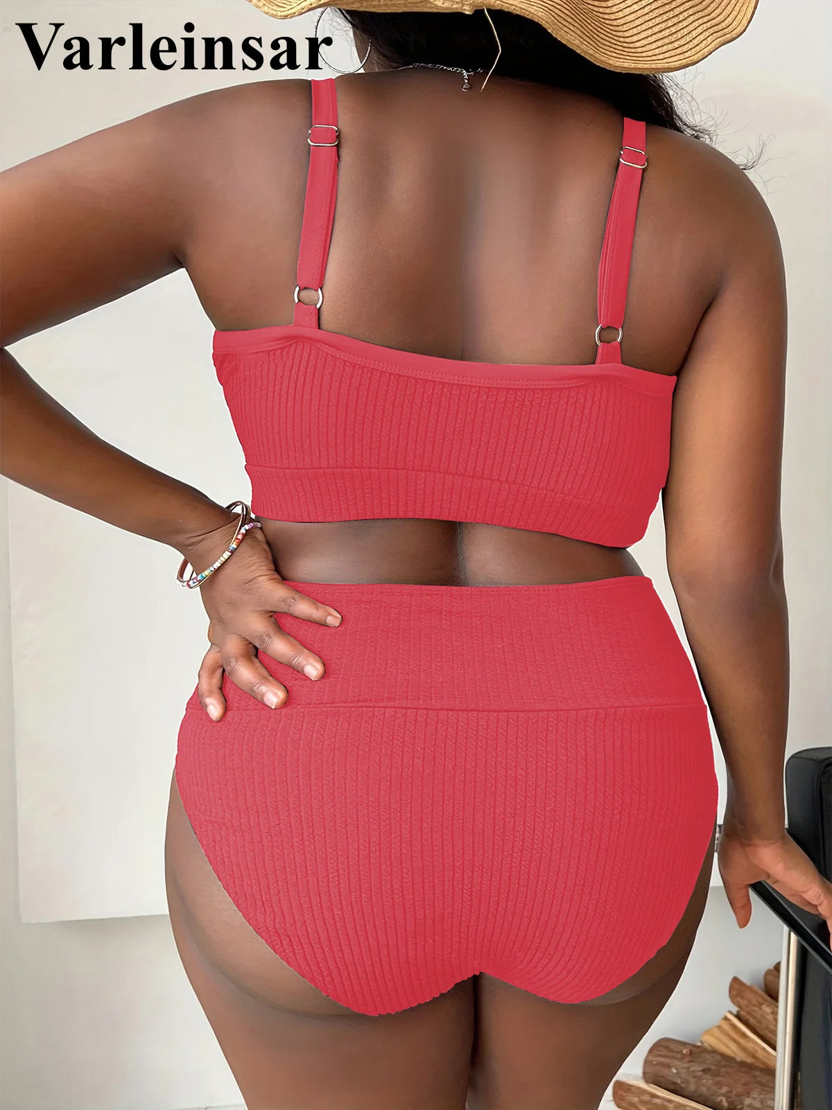 0XL - 4XL Ribbed Bikini Large Size Swimwear Plus Size Women Swimsuit Female Two-pieces Bikini set Bather Bathing Suit Swim V4982