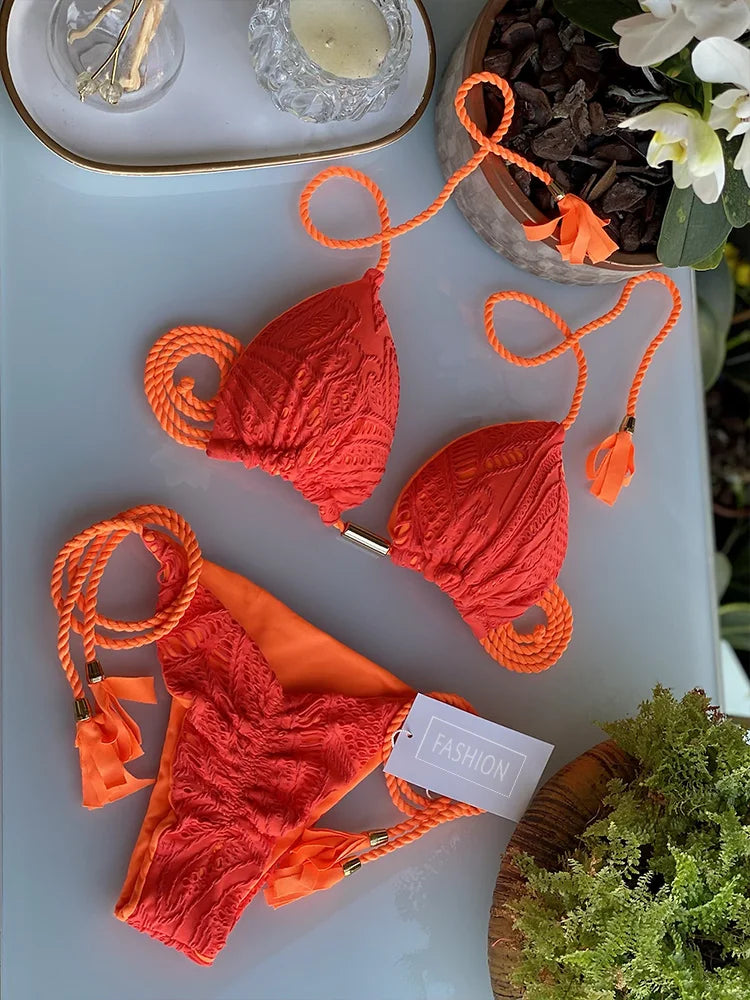 ZRTAK Pink Bikinis Triangle Biquinis Feminino Swimsuit String Bikini Sets Push Up Bikinis Women Bathing Suit Solid Swimwear