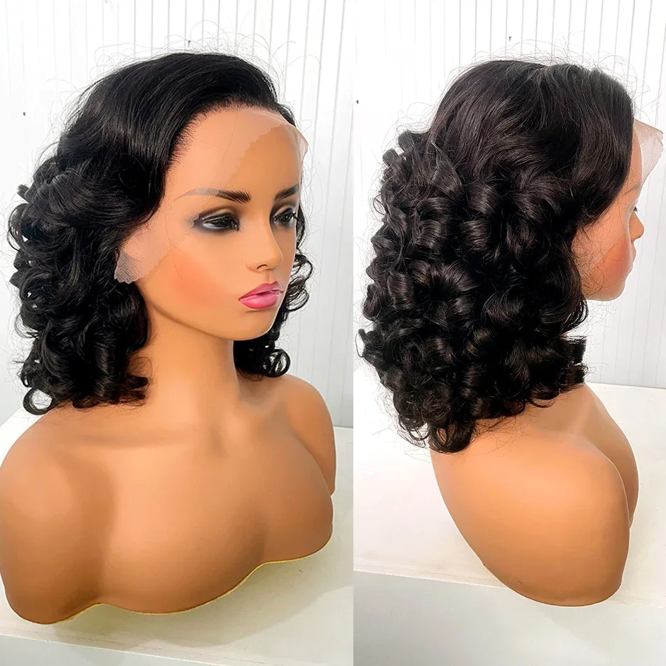 13X4 Lace Frontal Wigs 100% Raw Indian Human Hair Super Double Drawn Curly Wigs 250 Density Glueless Ombre Bouncy Curly Loose W