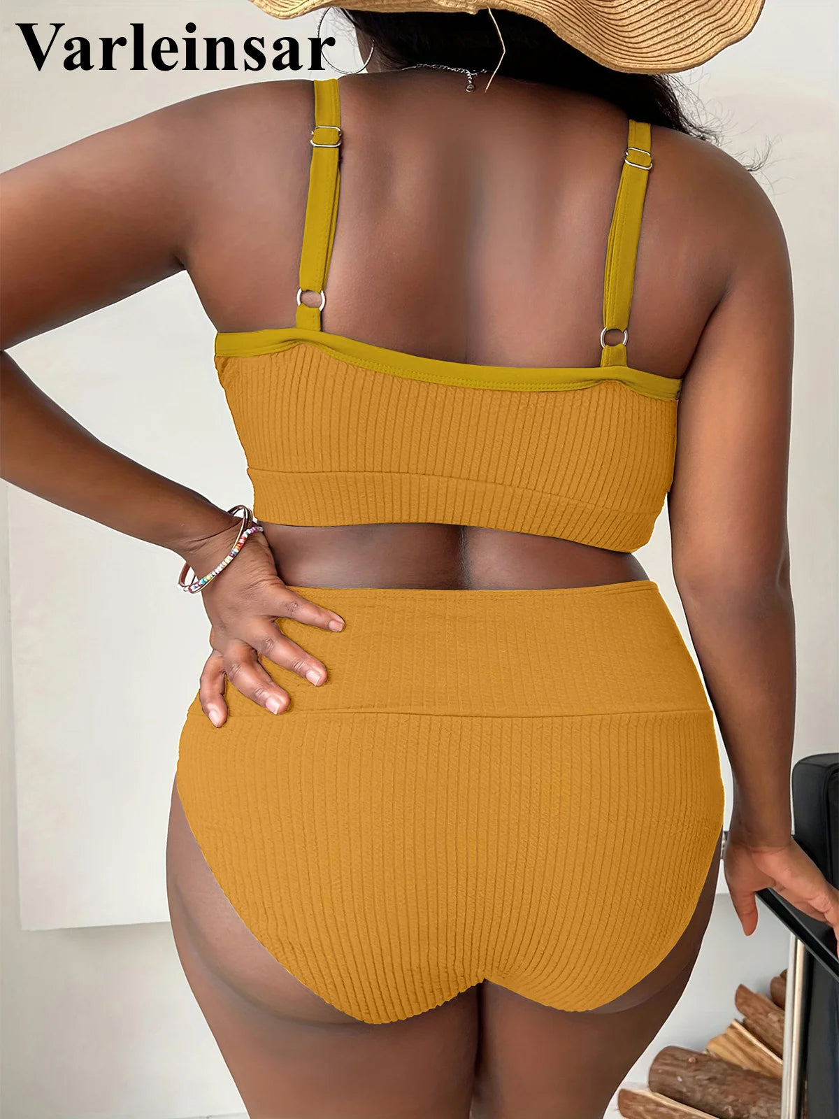 0XL - 4XL Ribbed Bikini Large Size Swimwear Plus Size Women Swimsuit Female Two-pieces Bikini set Bather Bathing Suit Swim V4982