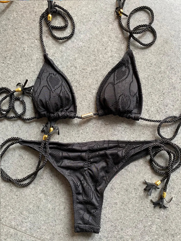 ZRTAK Pink Bikinis Triangle Biquinis Feminino Swimsuit String Bikini Sets Push Up Bikinis Women Bathing Suit Solid Swimwear