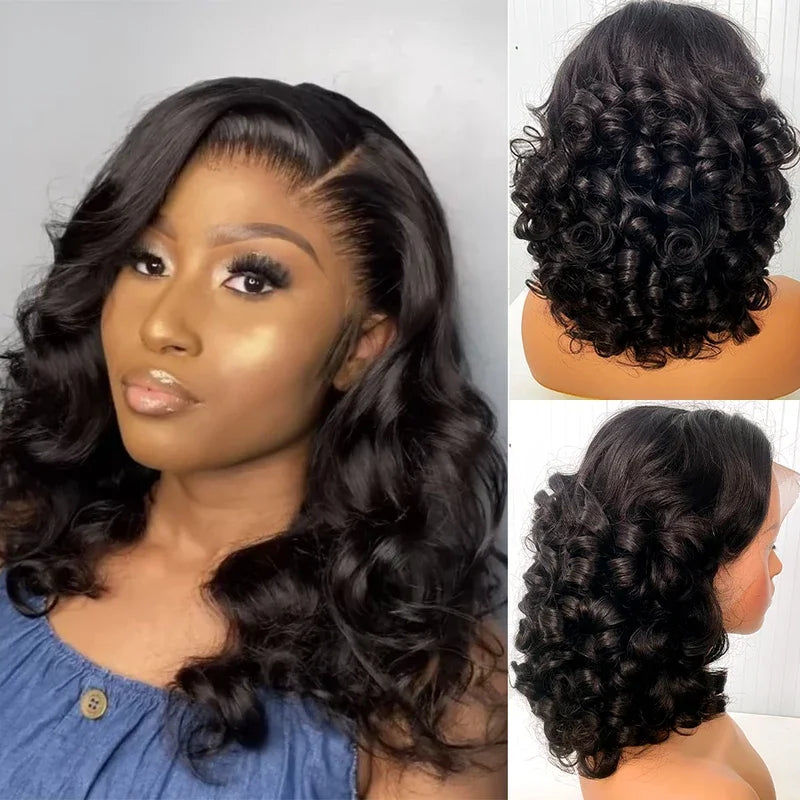 13X4 Lace Frontal Wigs 100% Raw Indian Human Hair Super Double Drawn Curly Wigs 250 Density Glueless Ombre Bouncy Curly Loose W