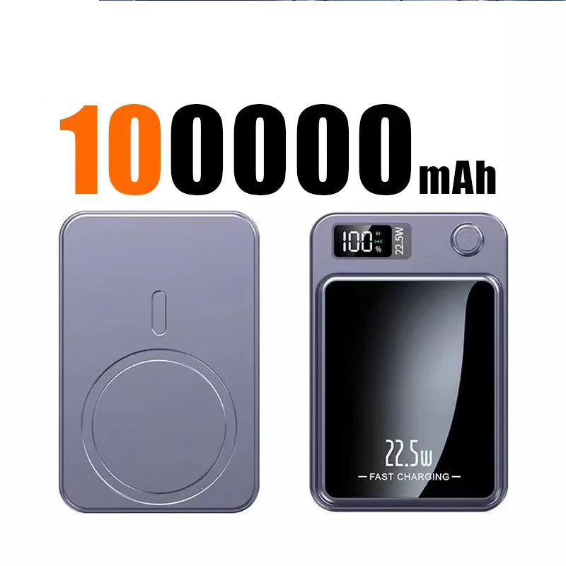 100000mAh Wireless Magnetic Power Bank Super Fast Charging Ultra Capacity Digital External Battery Power Bank For Iphone