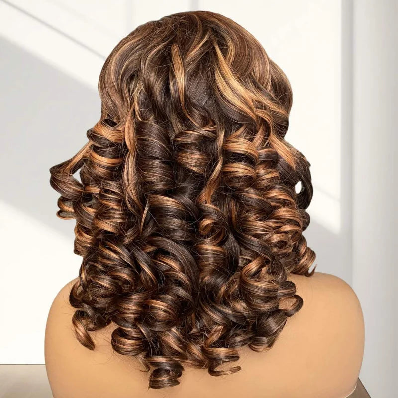 13X4 Lace Frontal Wigs 100% Raw Indian Human Hair Super Double Drawn Curly Wigs 250 Density Glueless Ombre Bouncy Curly Loose W