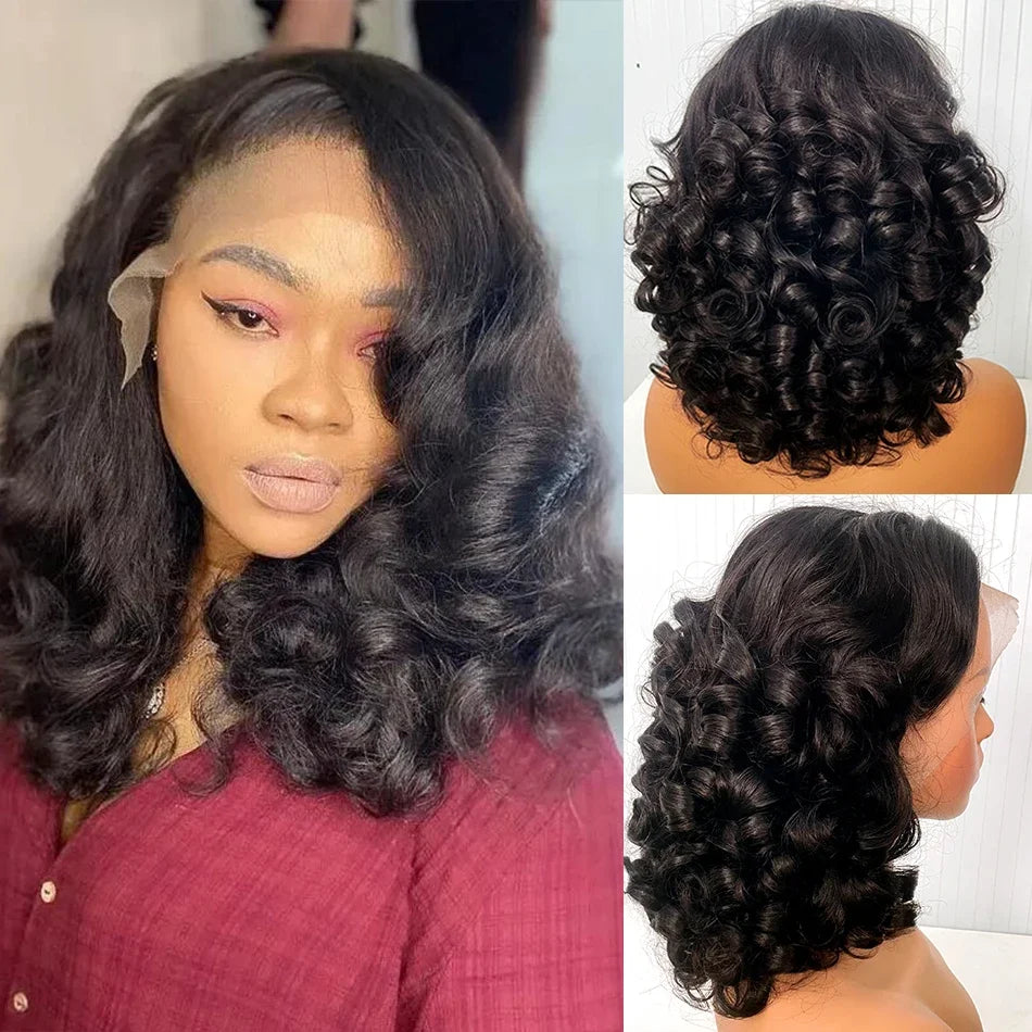 13X4 Lace Frontal Wigs 100% Raw Indian Human Hair Super Double Drawn Curly Wigs 250 Density Glueless Ombre Bouncy Curly Loose W