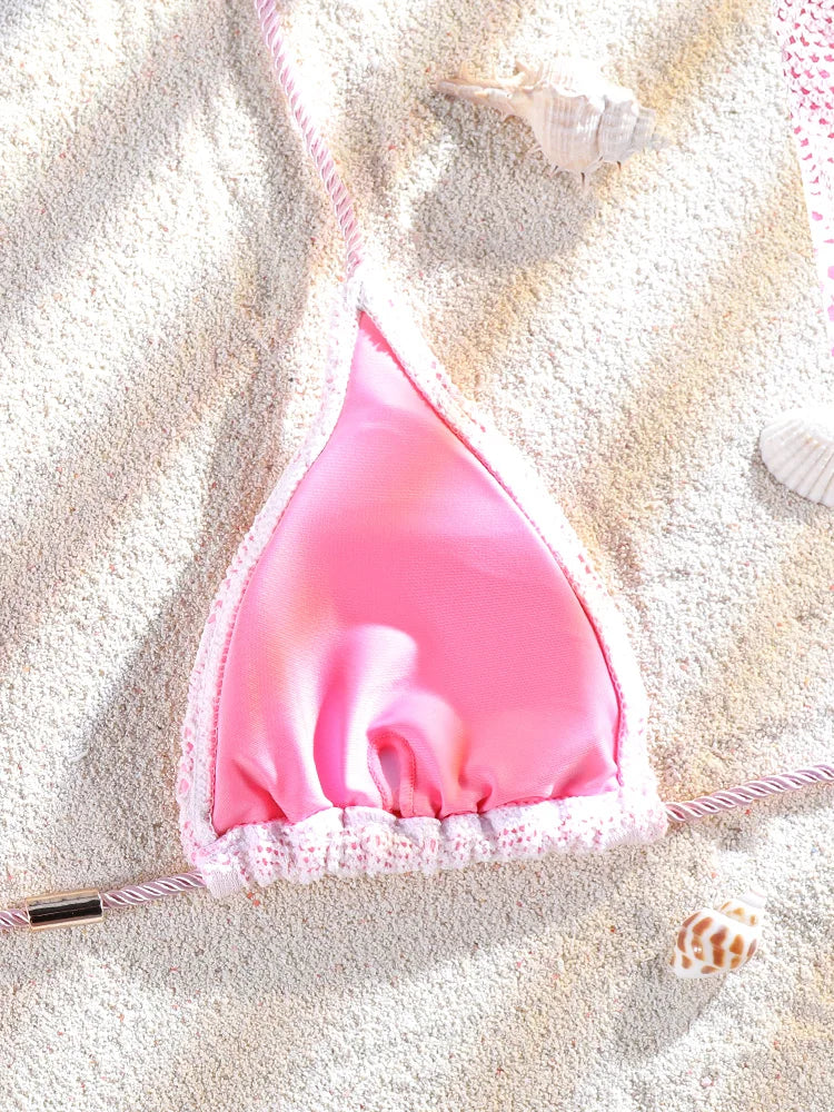 ZRTAK Pink Bikinis Triangle Biquinis Feminino Swimsuit String Bikini Sets Push Up Bikinis Women Bathing Suit Solid Swimwear