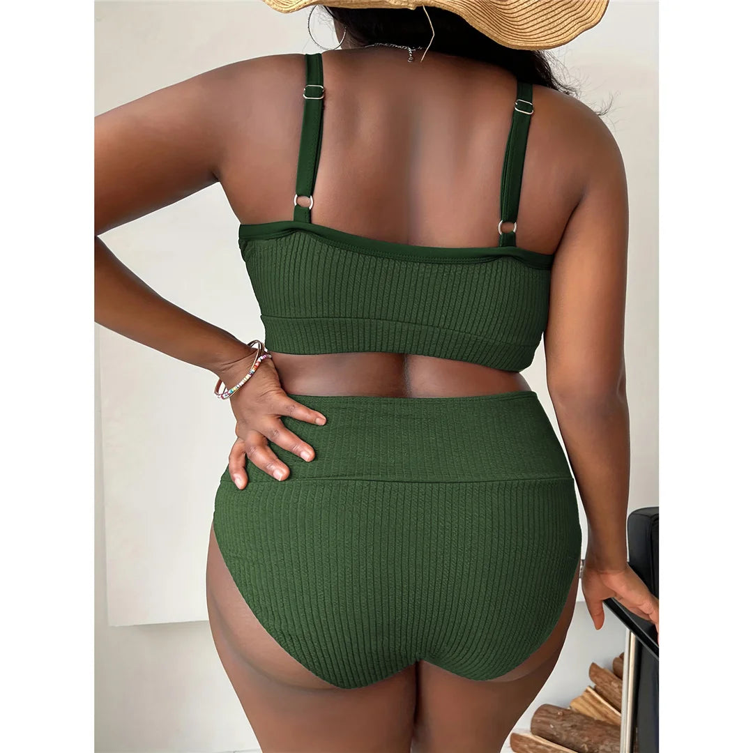 0XL - 4XL Ribbed Bikini Large Size Swimwear Plus Size Women Swimsuit Female Two-pieces Bikini set Bather Bathing Suit Swim V4982
