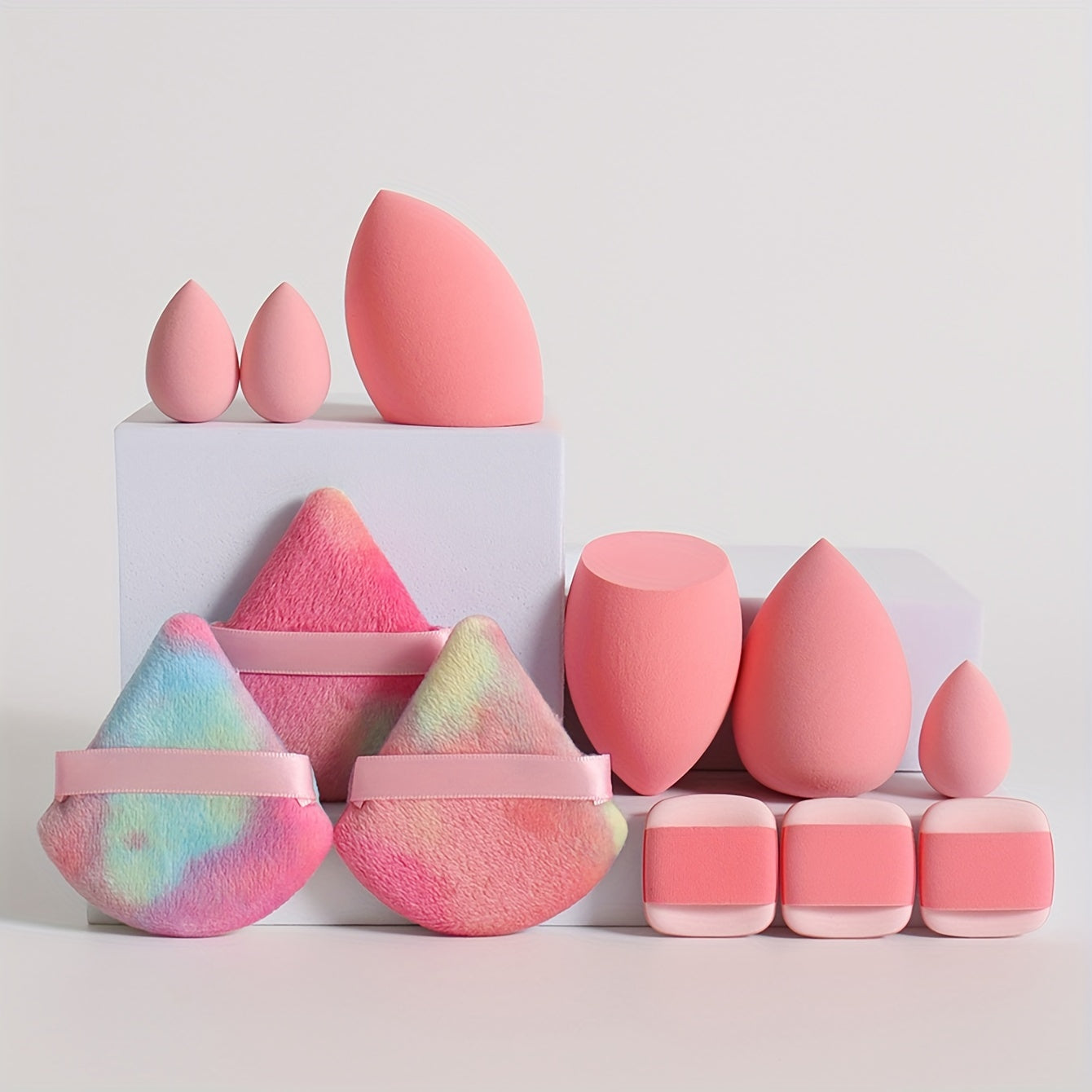 12-Piece All-Purpose Makeup Sponge Puff Set, Includes 3 Powder Puffs, 3 Mini Air Cushion Puffs, 3 Beauty Blenders & 3 Mini Beauty Blenders, Ideal For All Skin Types