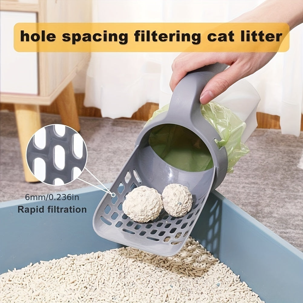 120pcs Large Capacity Disposable Pet Poop Bags with Integrated Cat Litter Shovel and 1 Roll Poop Bag - Easy Scoop, Convenient Bag Holder, and Sanitary Cleaning for Cats