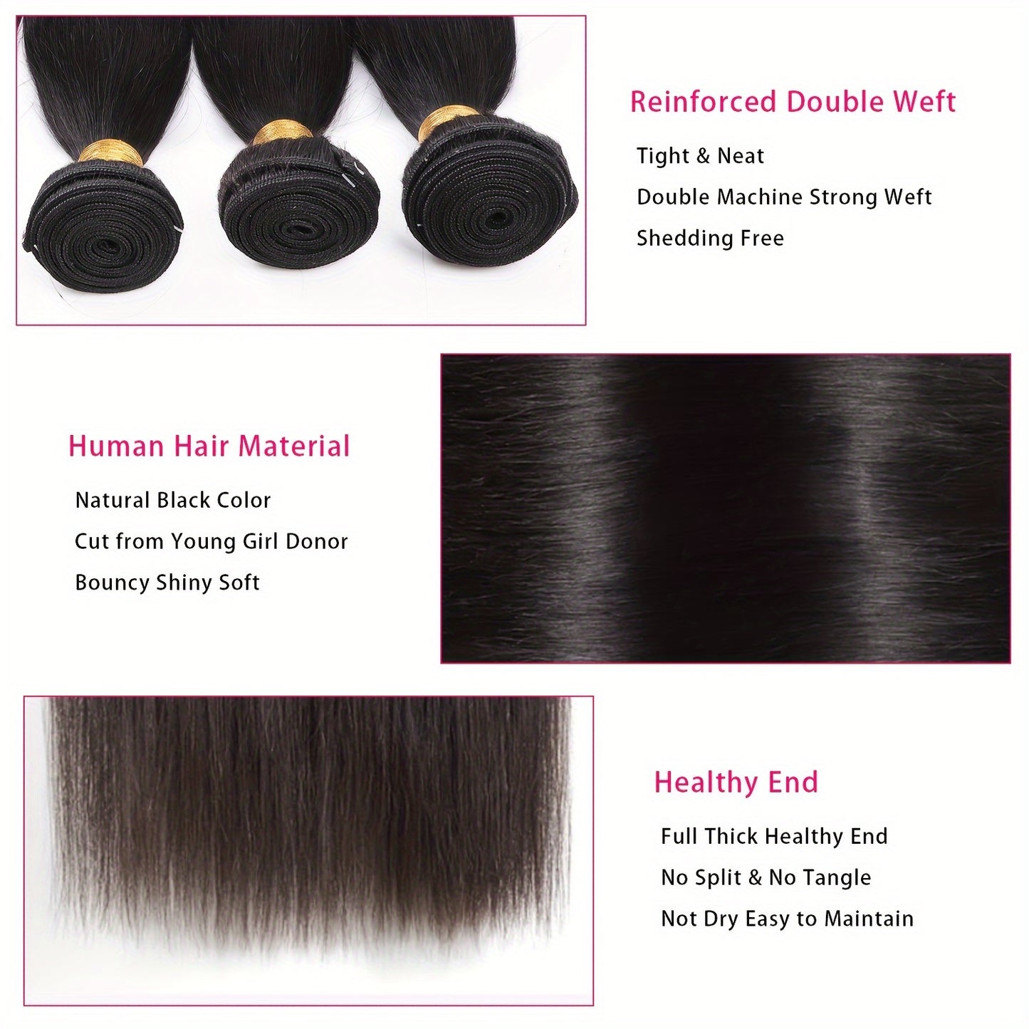 10A Human Hair Bundles Straight Hair Bundles Brazilian Straight Human Hair Bundles Unprocessed Virgin Weave 1 Bundles Human Hair Raw Remy Hair Bundles Deals Natural Black