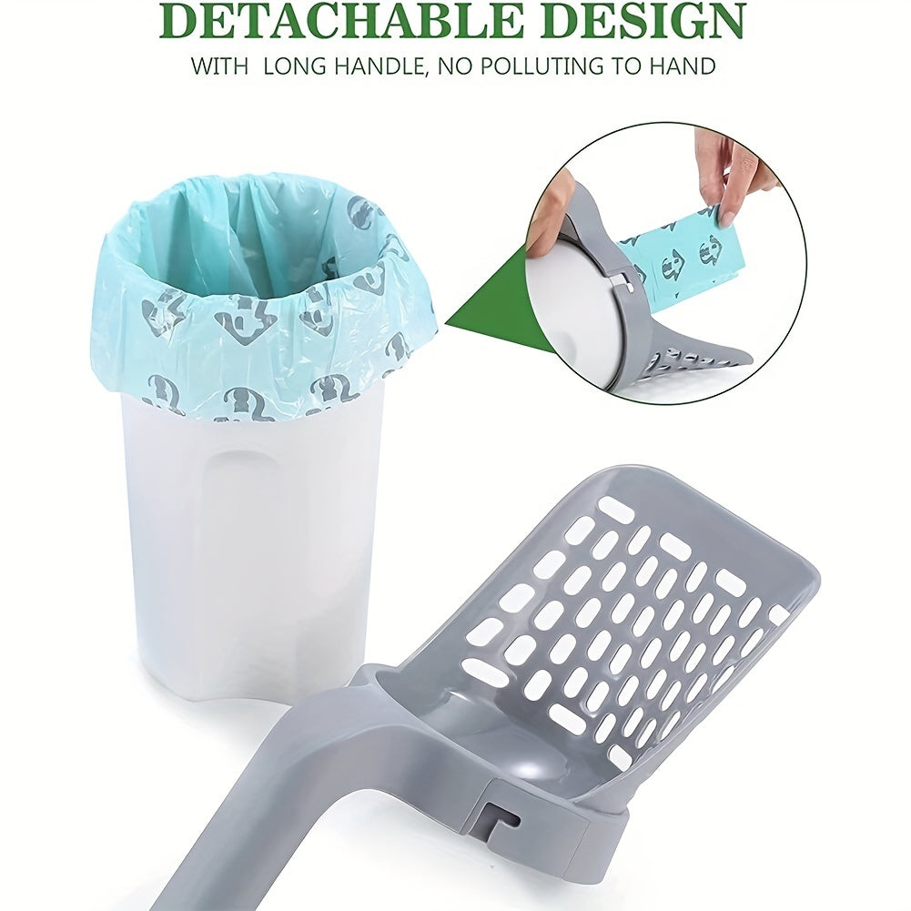 120pcs Large Capacity Disposable Pet Poop Bags with Integrated Cat Litter Shovel and 1 Roll Poop Bag - Easy Scoop, Convenient Bag Holder, and Sanitary Cleaning for Cats