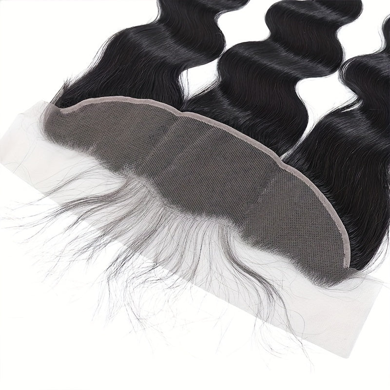 13 X 4 Lace Frontal Body Wave Ear To Ear Lace Frontal Human Hair, Straight 13x4 Lace Closure Pre Plucked Human Hair Free Part Closure Human Hair 150% Density Natural Black Color