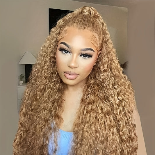 #27 Colored Deep Wave Human Hair Wigs Wear And Go Pre Cut Pre Plucked Glueless Wig Honey Blond Lace Front Wigs