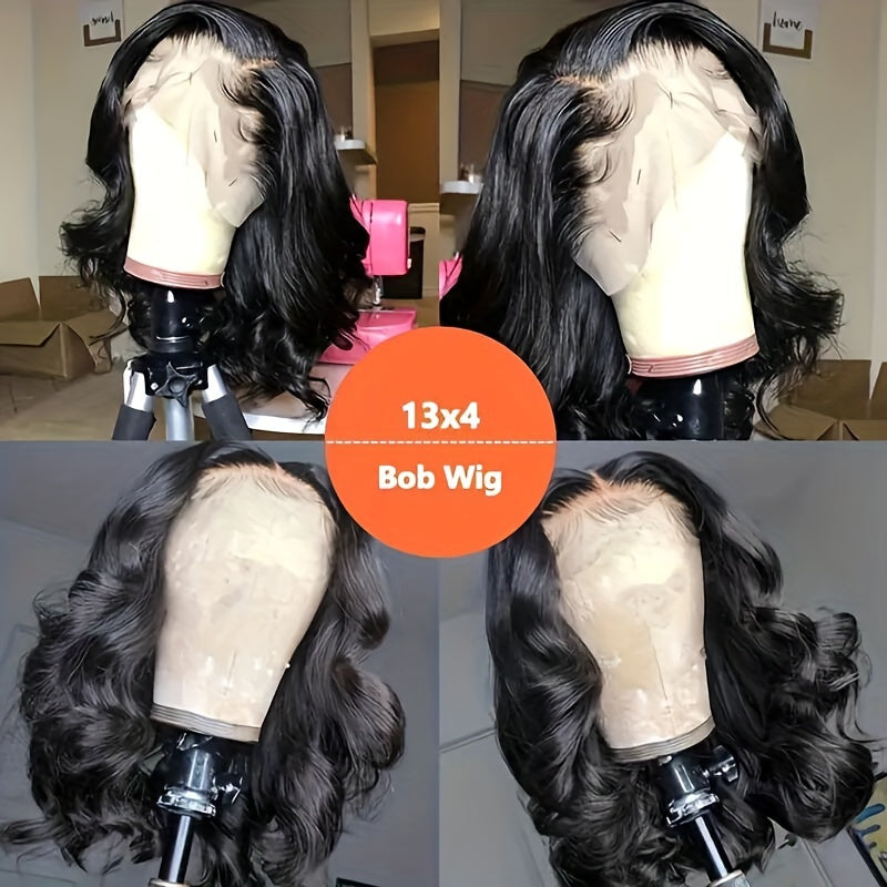 [180% Density Body Wave Wig] 13x4 Body Wave Human Hair Wig HD Lace Front Wigs Short Bob Wig Pre Plucked For Women Natural Black Color 180% Density
