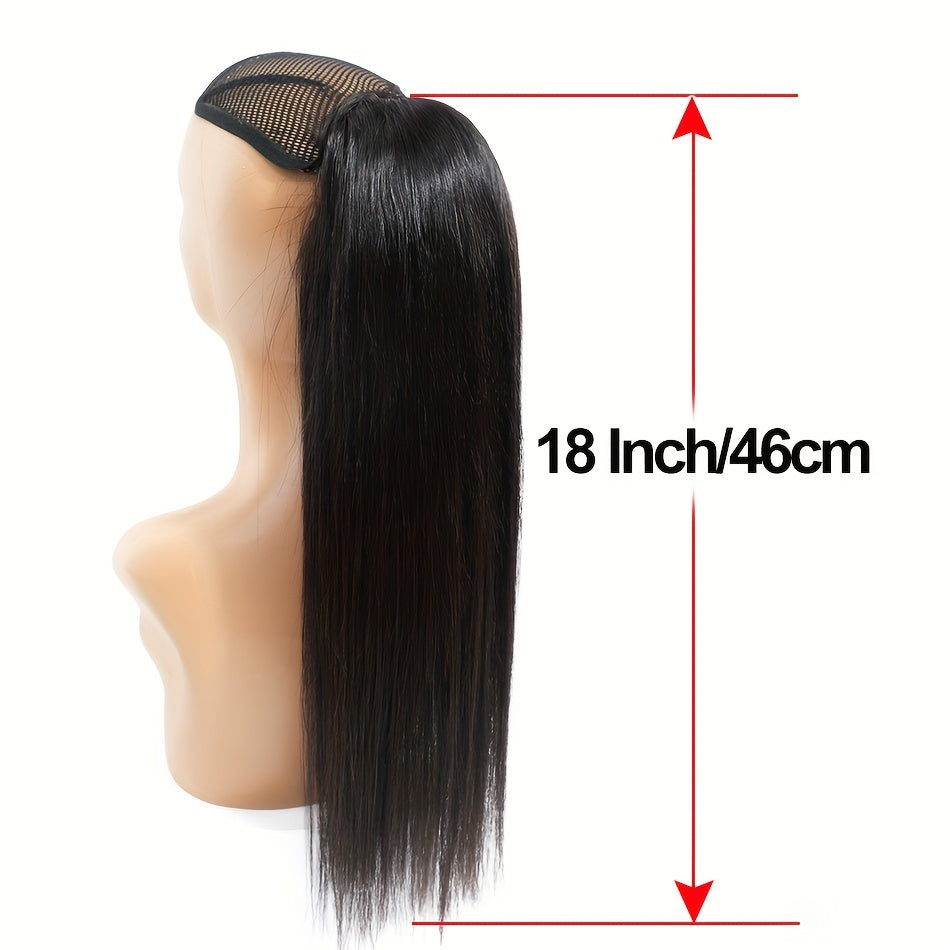 100% Human Hair Remy Straight Ponytail - Brazilian Drawstring Pony Tail Extensions 12-24 Inches Natural Hair