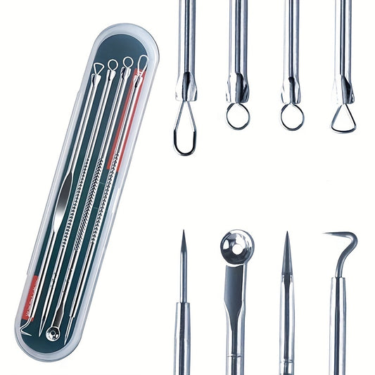 [4pcs Blackhead Needle Remover] 4pcs/set Acne Blackhead Needle Black Spot Pimple Blemish Remover Skin Care Women Beauty Acne Care Pore Cleanser Needle Hook