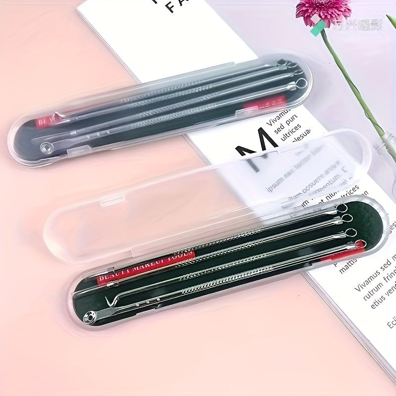 [4pcs Blackhead Needle Remover] 4pcs/set Acne Blackhead Needle Black Spot Pimple Blemish Remover Skin Care Women Beauty Acne Care Pore Cleanser Needle Hook