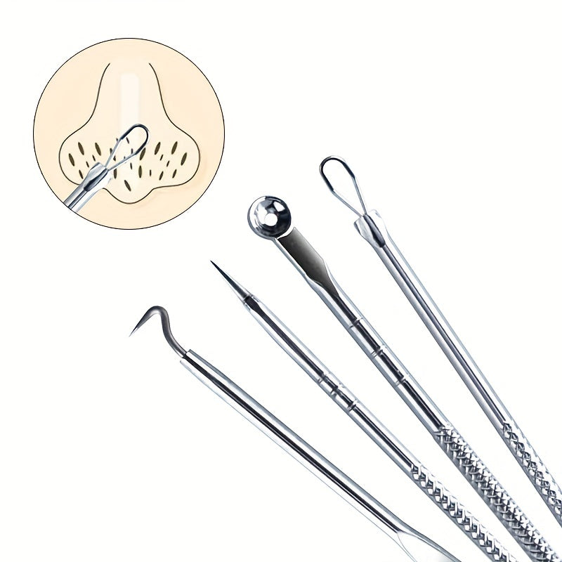 [4pcs Blackhead Needle Remover] 4pcs/set Acne Blackhead Needle Black Spot Pimple Blemish Remover Skin Care Women Beauty Acne Care Pore Cleanser Needle Hook