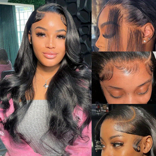 13x4 Body Wave HD Lace Front Wigs Human Hair Pre Plucked 200% Density Body Wave Lace Front Wigs Human Hair For Women With Baby Hair Natural Black