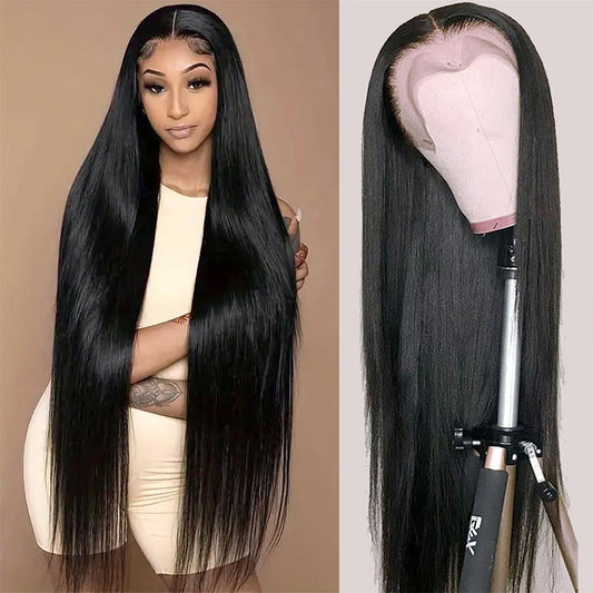 13x4 HD Lace Front Wigs Human Hair Pre Plucked 34 Inch Straight Lace Front Wigs For Women Human Hair 200% Density Glueless Transparent Straight Frontal Wigs Human Hair Bleached Knots