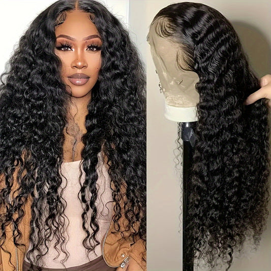 13x4 Deep Wave Lace Front Wig - 100% Brazilian Virgin Human Hair Wigs, Natural-Looking Deep Curly Hair, Elegant Style, Suitable for All Women