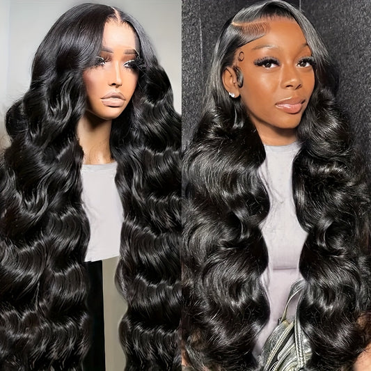 13x4 Body Wave Transparent Lace Front Human Hair Wigs For Women Remy Brazilian Human Hair Pre Plucked Body Wave Lace Frontal Wig 200% Density Natural Black Color