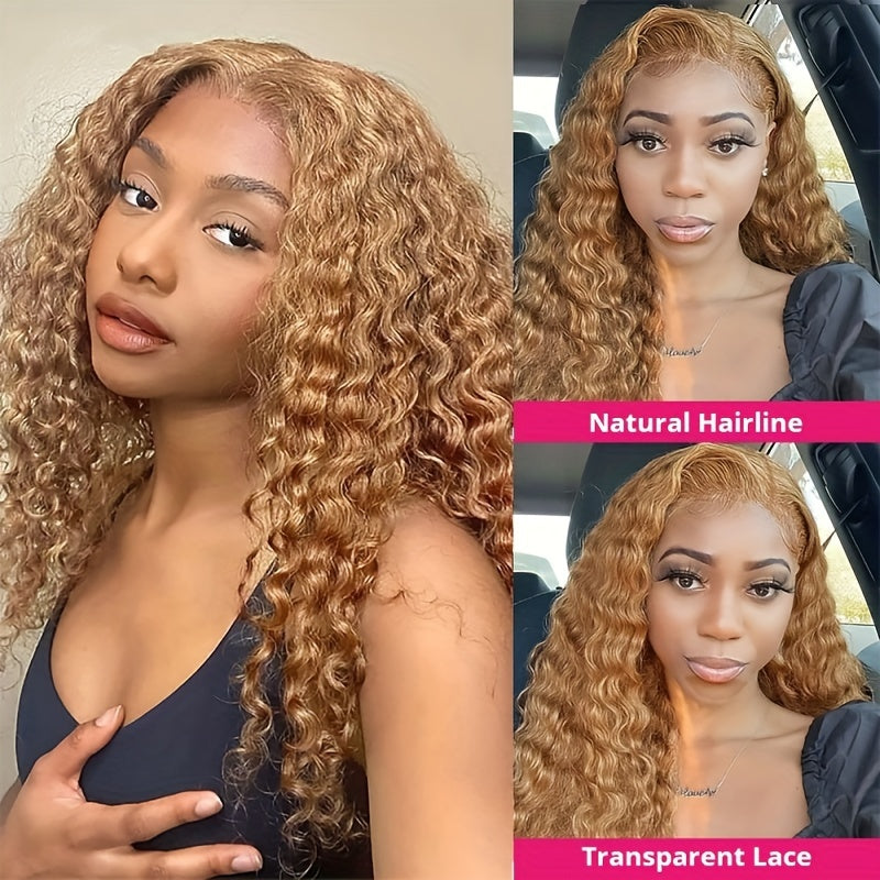 #27 Colored Deep Wave Human Hair Wigs Wear And Go Pre Cut Pre Plucked Glueless Wig Honey Blond Lace Front Wigs