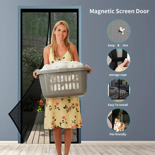 1 Set Magnetic Screen Door, Self Sealing Heavy Duty Hands Free Mesh Partition, Keeps Bugs Out, Pet And Kid Friendly, 36 Inch X 82inch/39 Inch X 82inch