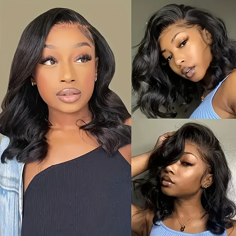 [180% Density Body Wave Wig] 13x4 Body Wave Human Hair Wig HD Lace Front Wigs Short Bob Wig Pre Plucked For Women Natural Black Color 180% Density