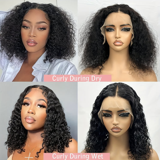 13x4 Bob Wig Human Hair 12A Short Deep Wave Lace Front Wigs Human Hair 150% Density Deep Curly HD Lace Frontal Human Hair Wig for Women Glueless Wig Pre Plucked Natural Hairline