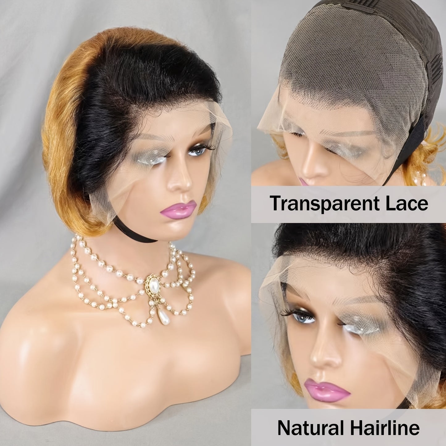 100% Human Hair Ombre Black And Honey Brown 13x4 Lace Frontal Free Part Pixie Cut Wig Straight Virgin Human Hair Wigs For Women 180% Density