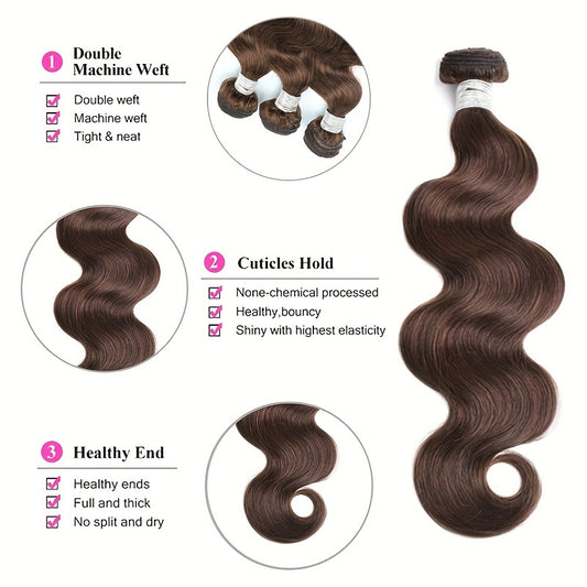 #4 Color Brown Body Wave 3 Bundles 100% Virgin Human Hair Extension Brazilian Remy Hair For Women