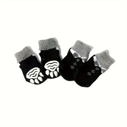 [4-Pack Non-Slip Paw Socks] 4-Pack Pet Paw Socks for Dogs & Cats, Non-Slip Knit Fabric, Polyester, Suitable for Mini, Toy, Small Breeds, Paw Protection for Small to Medium Dogs & Kittens