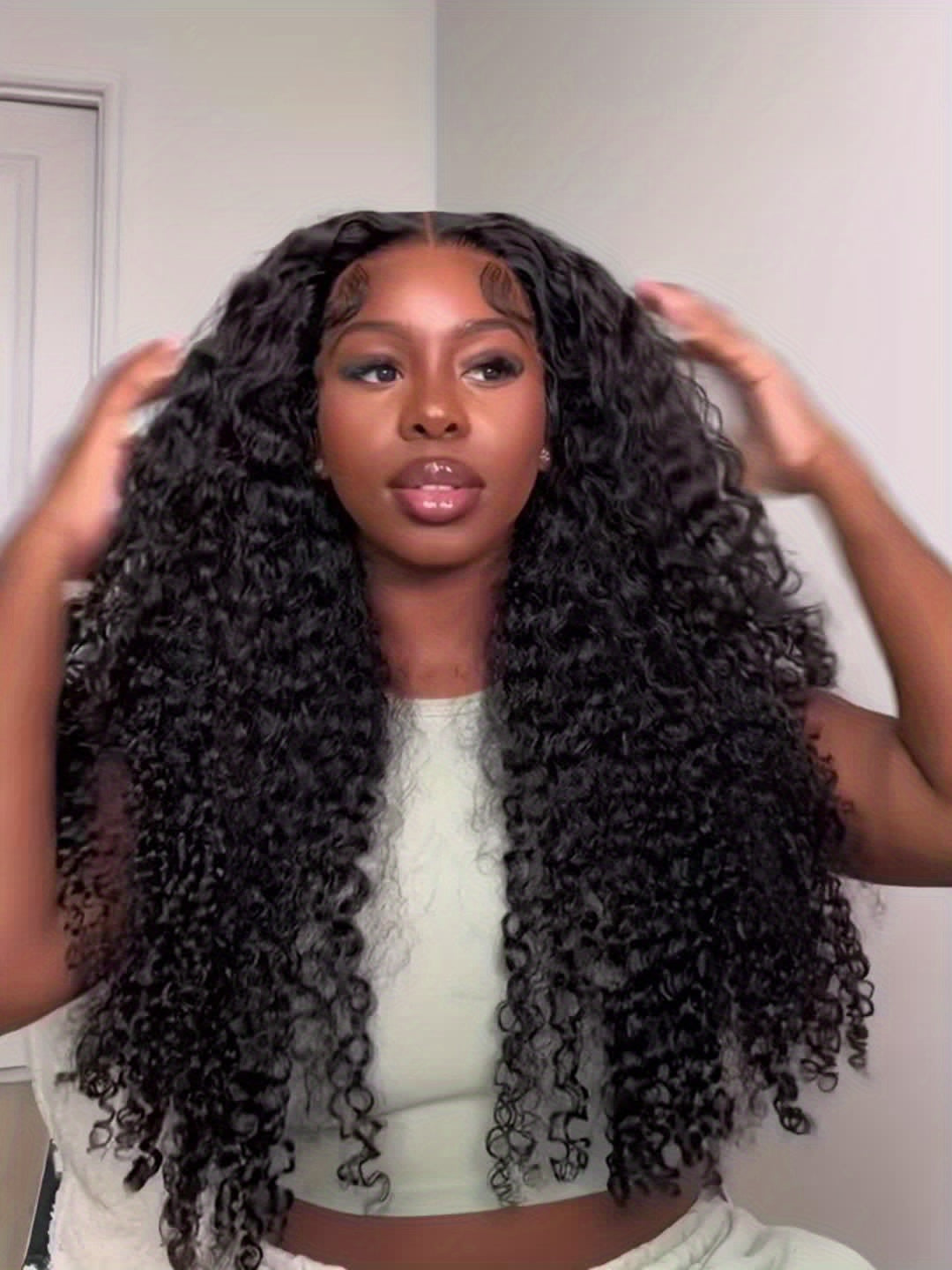 [HD Transparent] Brazilian Deep Wave Lace Front Wig | 4x4 Closure | 100% Human Hair | Pre Plucked | Natural Black Color | 180% Deep Curly