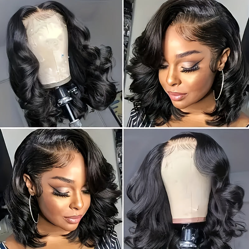 [180% Density Body Wave Wig] 13x4 Body Wave Human Hair Wig HD Lace Front Wigs Short Bob Wig Pre Plucked For Women Natural Black Color 180% Density