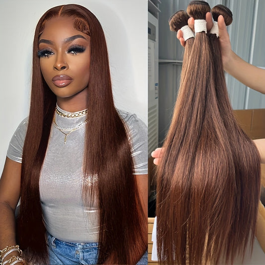 #4 brown bunches of human hair, light brown straight hair bunches, 3 Brazilian straight hair bunches, 100% human hair, women's hair extensions