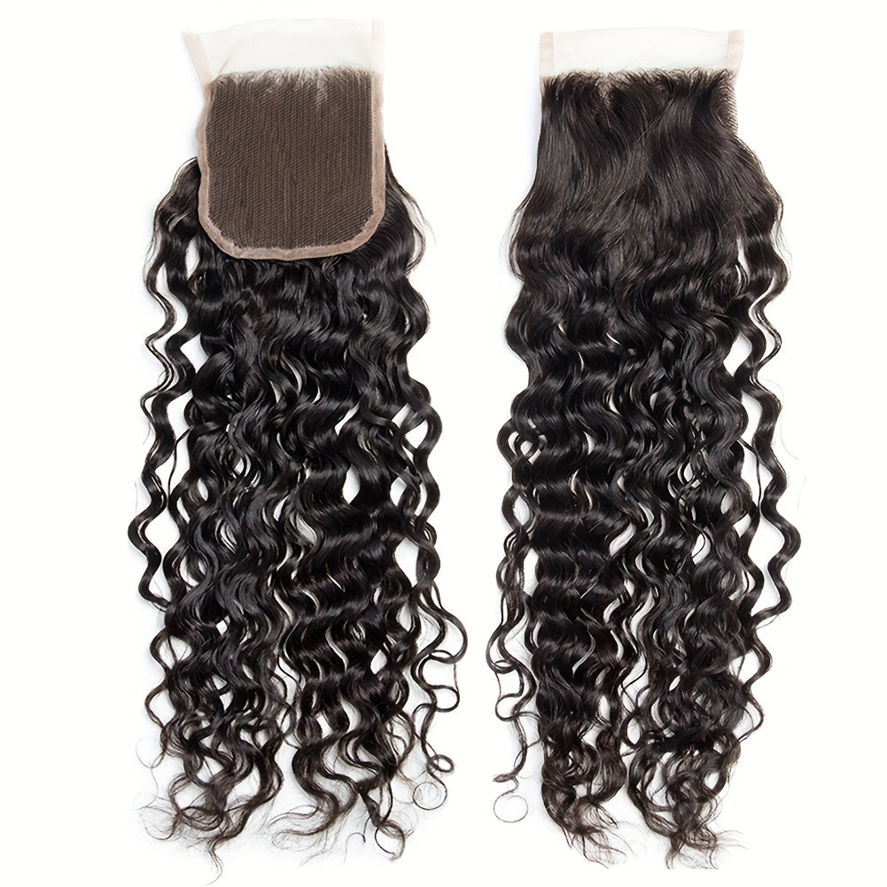 10A Water Wave Bundles with Closure Wet and Wavy Brazilian Virgin Human Hair 3 Bundles with 4x4 Lace Closure with Baby Hair Free Part 1B# Curly Wave Human Hair Extensions